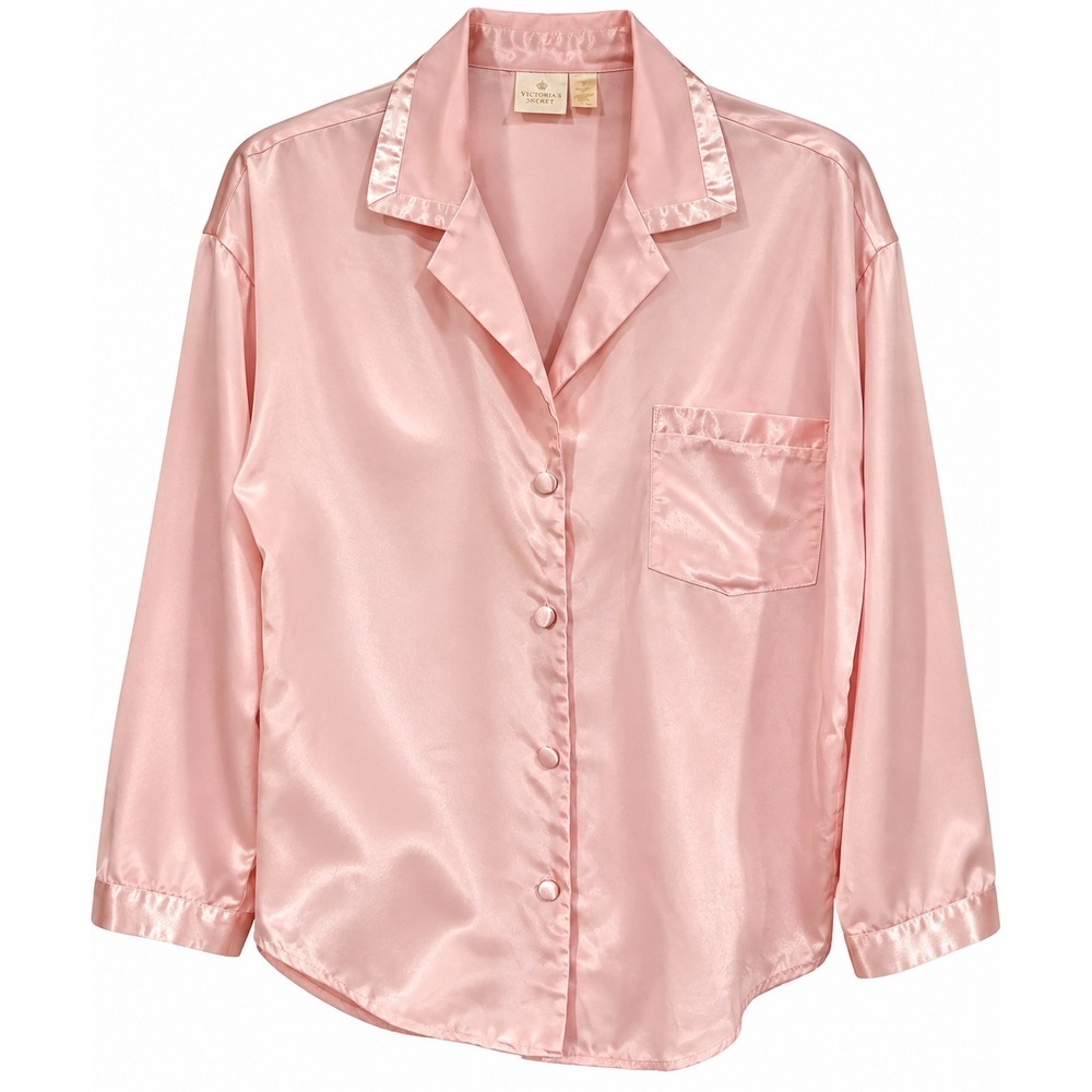 Victoria's Secret Pajama Top S Pink Vintage 90s Satin Button Up Loungewear